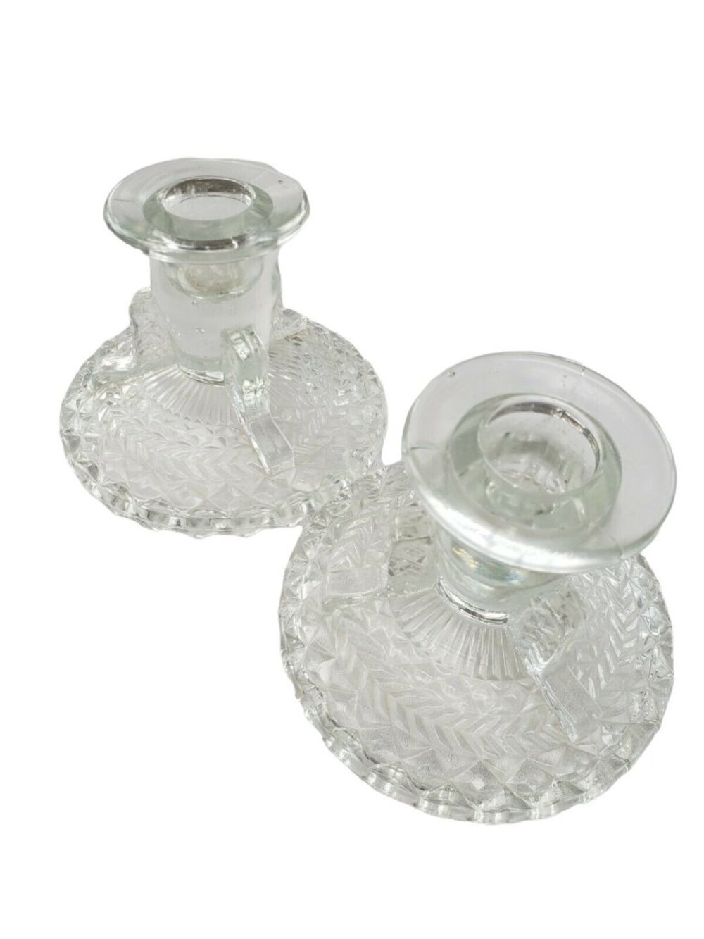 2pc Vtg 1950s Anchor Herringbone Depression Glass Clear Footed Cup Candleholder